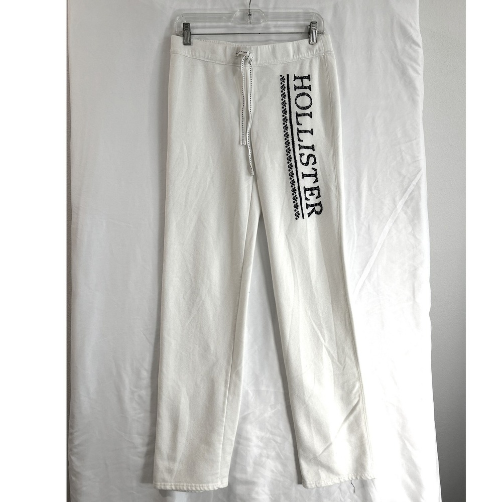 Hollister California Cream Sweatpants Embroidered Logo Straight Leg Mens Medium